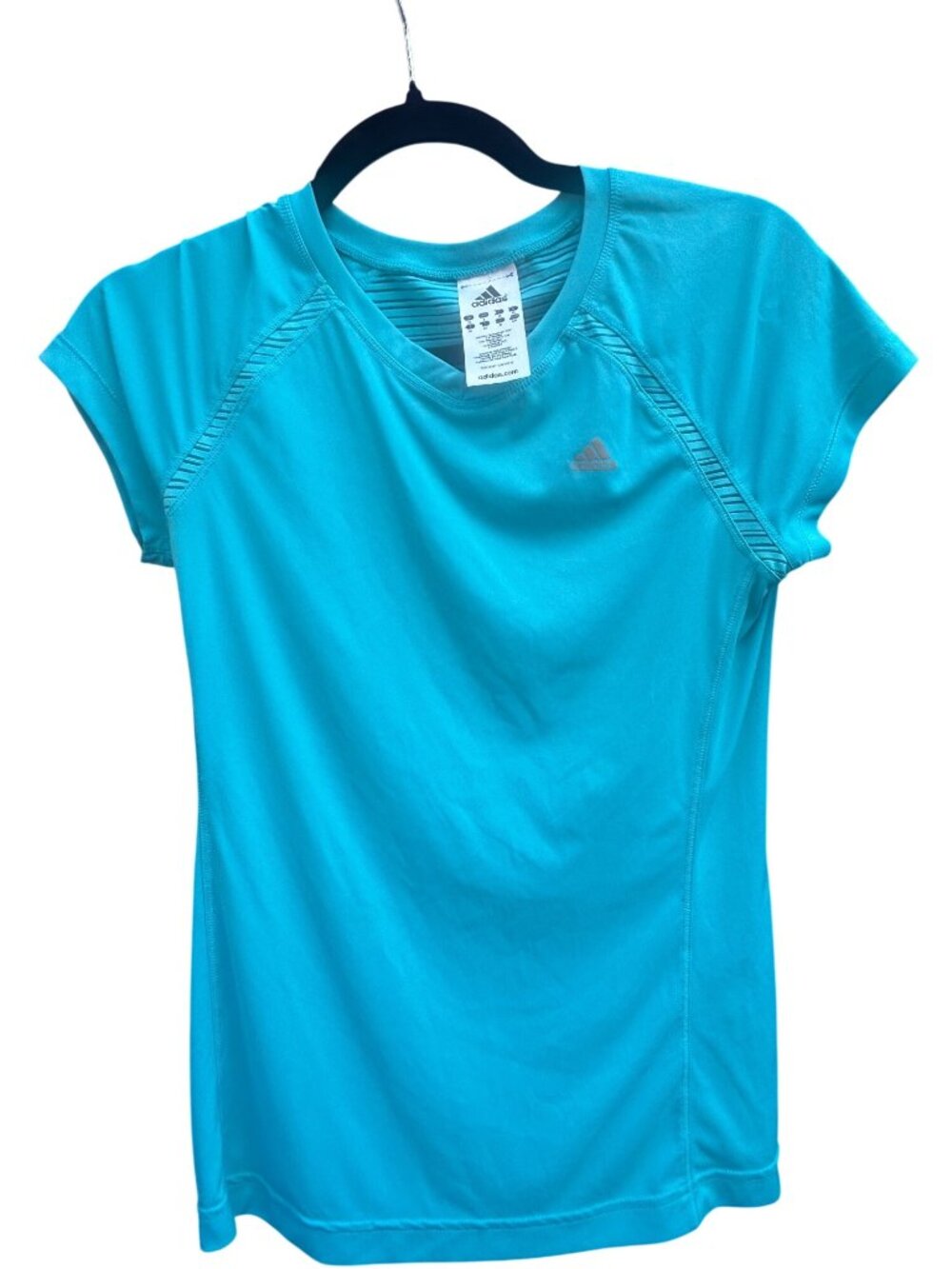 Adidas Womens Small Blue Activewear T-Shirt With Striped Back 1942